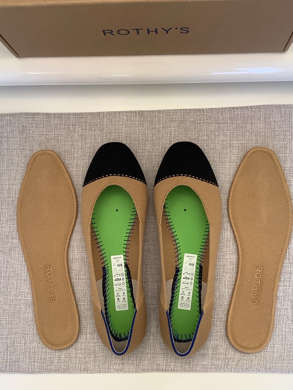 Rothy's Two-Tone Tan and Black Cap-Toe Ballet Flats, size 8 - Picture 7 of 10